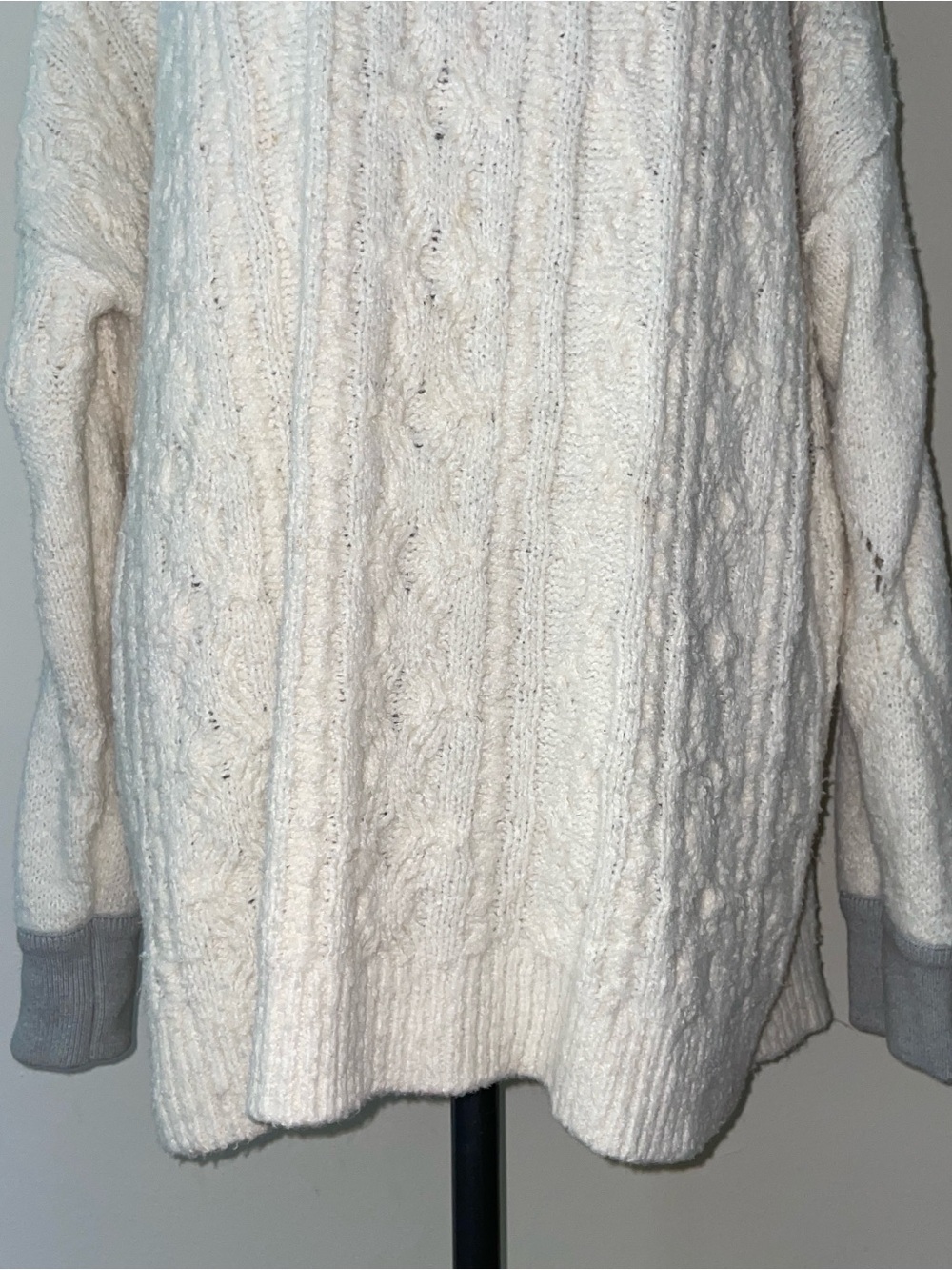Free People Cream Cable Knit Sweater with Gray Trim - Picture 5 of 6